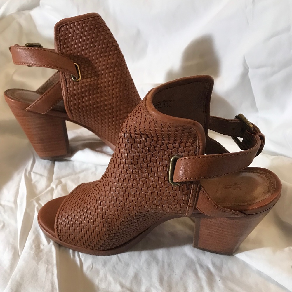 Frye Leather Embossed Block Heel Peep Toe Bootie, Size 8